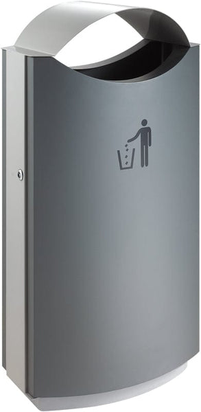 External litterbin with dome top rain hood and tidyman logo iconography to the front