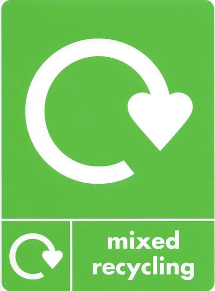 Lime green mixed recycling label, with recycling loop