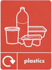 Plastics recycling label A5 graphic wth loop, icons and text in white