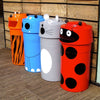 4 colorful recycling bins, each with animal face design. 1 Hippo, 1 Ladybird, 1 Mouse and 1 Tiger,