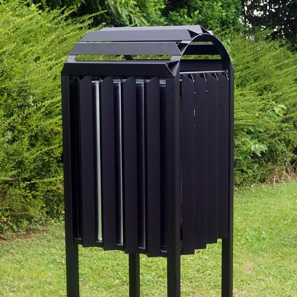 Large anti vandal litter bin in black side on view