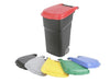 Large wheeled bin with coloured lids, black bin showing red lid attached with black, grey, yellow, green and blue lids in front showing other options
