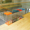 Set of 5 transparent recycling bins with colour coded lids and apertures to the top