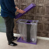 Box cycle 3 compartment recycling bins with liquids funnel and the purple lid off