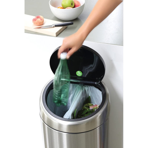 Brabantia twin recycling bin with plastic bottles and food scraps