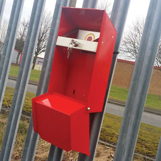 Gum Disposal Box with tamper proof hinge drop down door. Made to order bespoke bin.