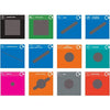 12 color-coded C-bin trash lids with categorized labels and openings for easy litter sorting.