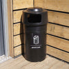 Black general waste external litterbin in location with general waste graphic to the front and standard rectangular aperture