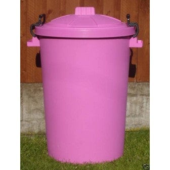 Pink colored lockable plastic bin with 110 litre capacity.
