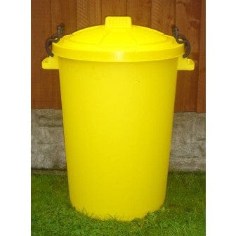 Yellow colored lockable heavy duty plastic dustbin.