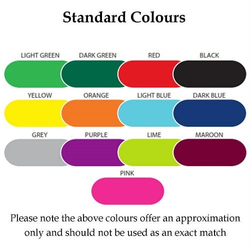 Continental Bin Standard Color Choices - light green, dark green, red, black, yellow, orange, light blue, dark blue, grey, purple, lime, maroon & pink.