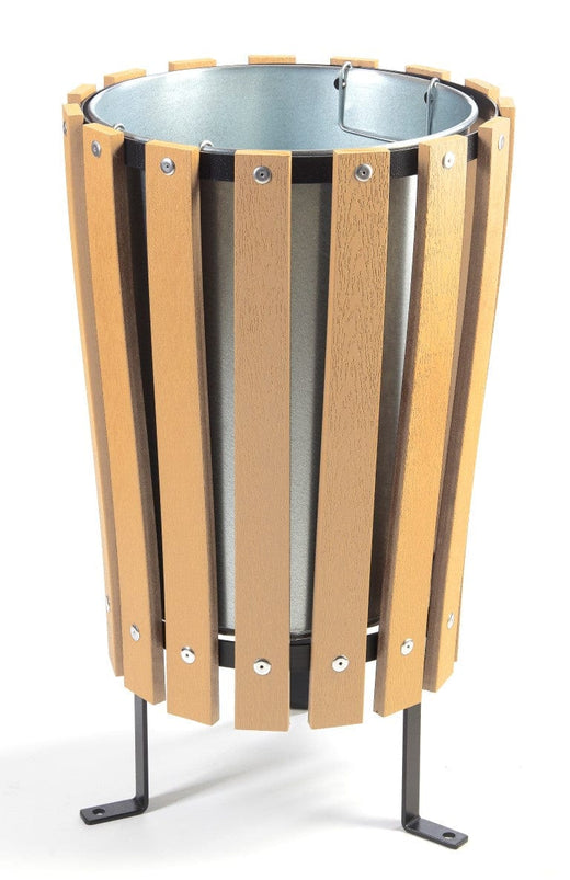 Beech wood effect slatted litter bin featuring a large opening for waste disposal