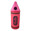 Plastic recycling bin in the shape of a crayon, plastics lettering to the front