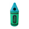 Small litter bin in green with circular aperture to the lid and litter text