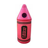 Red plastic litter bin in crayon design with aperture to the lid and litter text