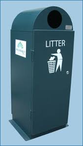 Weather resistant 120L Dome Top Outdoor Litter Bin. Manufactured from Epoxy Coated Steel.