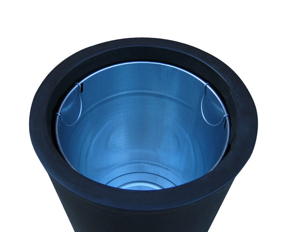 Image of the drinks can bin with the lid off, showing the galvanised liner