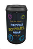 plastic bottles recycling bin shaped like a drinks can with blackboard style graphics