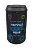 can recycling bin shaped like a drinks can with blackboard style graphics