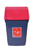 Grey base recycling bin with red swing top lid and plastics iconography to the front