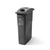 Cans recycling bin with grey hole top lid and recycling waste stream graphic to the front  