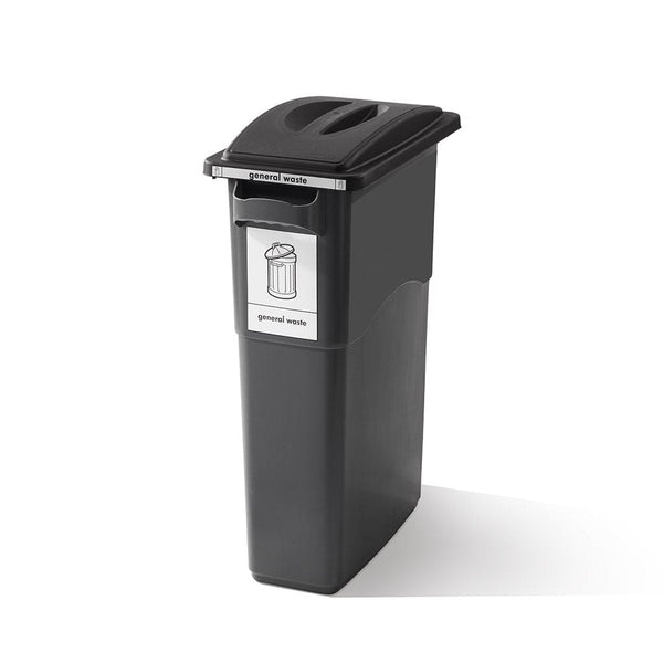 General waste ecoslim with black handled lid and white general waste label to the front