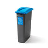 Paper recycling bin with blue slot lid and grey base, finished off with a paper recycling graphic to the front