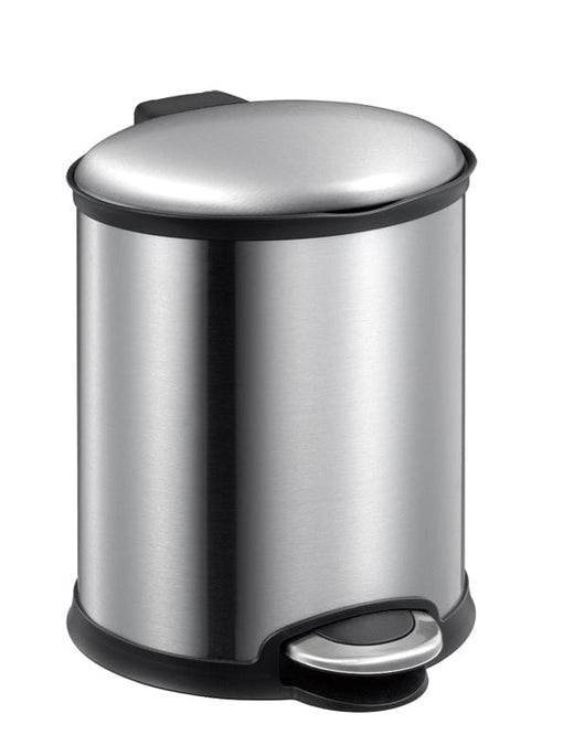 Compact design EKO Ellipse Step Bin with an  integrated foot pedal and silent lid closure, perfect for small spaces.