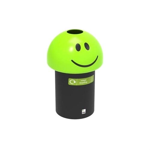 Green-colored Happy Emoji Bin designed for mixed recycling purposes.