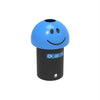 Blue smiling emoji bin for mixed paper recycling can hold up 60-70 litres.