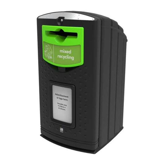 Green aperture Envirobank Recycling Bin designated for mixed recycling purposes.