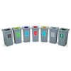 Set of 75 litre capacity colour coded recycling bins.