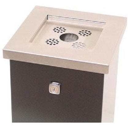 Cigarette bin's stubber plate to assist with extinguishing cigarettes before disposal.