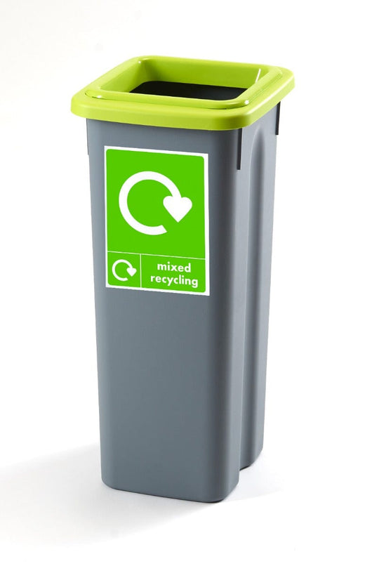 Square Top Aperture Lime Green Lid Recycling Bin with Mixed Recycling Sticker Label.