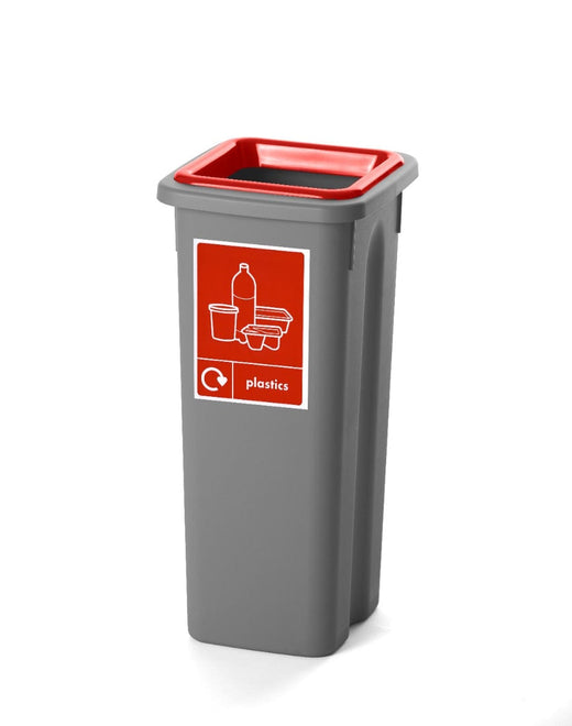 20L Red Lid Recycling Bin with Plastics Sticker Label.