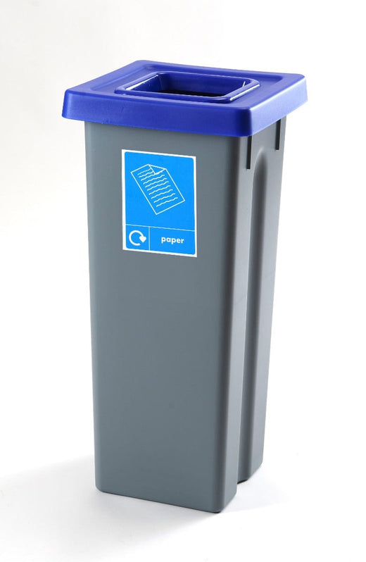 Blued lid Recycling Bin with Grey Body for Paper Waste Recycling.