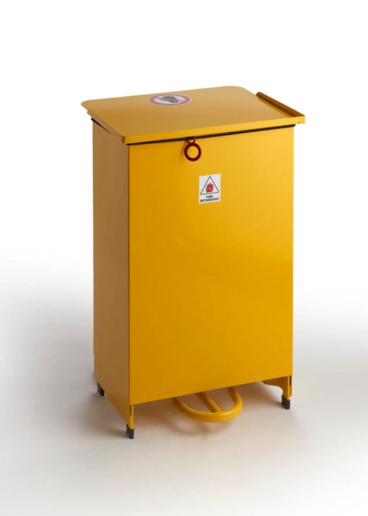 50L Fire Retardant Sackholder in Yellow. Step Pedal Operated with Soft Closing Lid. 