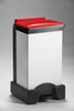 All plastic 65 litre plastic sackholder with a red lid and white body