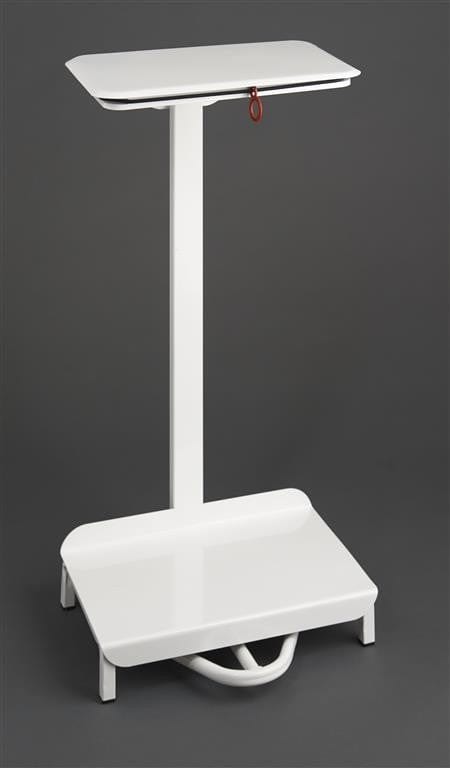 White Free Standing Sack Holder, step pedal operated.