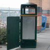 Side profile of the litter bin showing access of the galvanised inner liner.