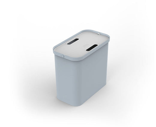 A 2x14 recycling caddy in grey color and a closed white lid.