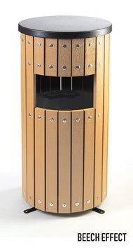 Round Wood Effect Outdoor Litter Bin - 33 Litre