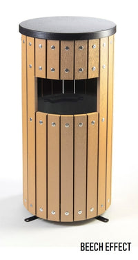 Round Wood Effect Outdoor Litter Bin - 33 Litre