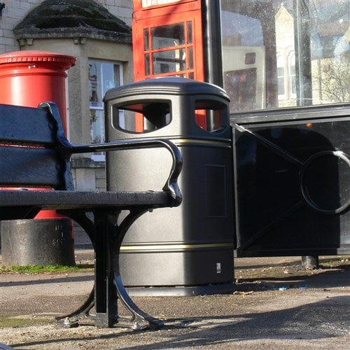 Weather resistant Heritage Square Outdoor Bin accessibly set outdoors.