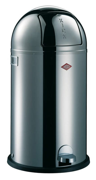 Freestanding 40 litre pedal waste bin in stainless steel.  Complete with side handles and protective rim
