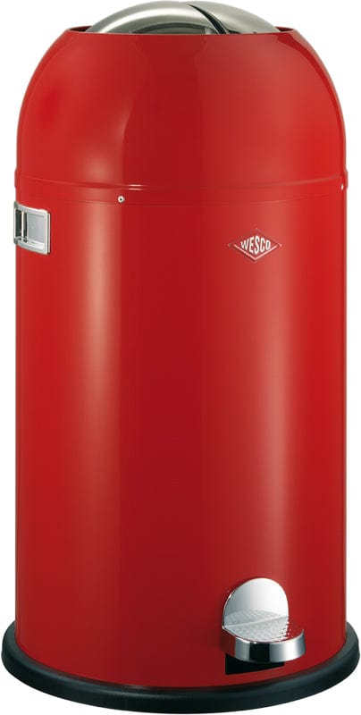 Closed Wesco branded pedal bin, finished in red with chrome pedal