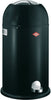 Black powder coated Wesco pedal bin, featuring a chrome pedal operating system