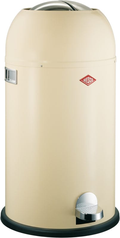 33 Litre Wesco pedal bin featuring chrome pedal, powder coated in almond