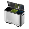 Triple recycling stainless steel bin. Black, Green and Blue compartments 