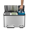 Triple compartment recycling stainless steel bin